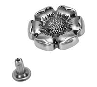 Zerodis Fiori a Rivetti 20 Set, 17mm Argento Antico | Cappello botanico a 6 petali, Installazione a pressione, Riparazione artigianale in pelle, Rinforzo tracolla borsa,