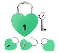 Zerodis Lucchetto in Metallo a Forma di Cuore con Chiave, Lucchetto Decorativo per Scrigno del Tesoro per Portagioie, Zaino, Regalo per Coppie Romantiche (GREEN)