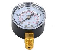 Zerodis Manometro Meccanico, Scatola in Metallo con Coperchio del Quadrante Trasparente, Doppia Scala per Aria e Acqua, Connessione Inferiore 1/8 BSPT (0-200 psi, 0-14 bar)