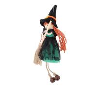 Zerodis Ornamento per Bambola di Strega da Appendere, Piccola Statuetta di Strega con Campanelli di Gonna di Garza e Scopa per la Decorazione Domestica (Green)