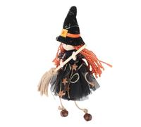 Zerodis Ornamento per Bambola di Strega da Appendere, Piccola Statuetta di Strega con Campanelli di Gonna di Garza e Scopa per la Decorazione Domestica (Black)