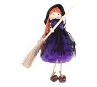 Zerodis Ornamento per Bambola di Strega da Appendere, Piccola Statuetta di Strega con Campanelli di Gonna di Garza e Scopa per la Decorazione Domestica (Purple)