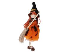 Zerodis Ornamento per Bambola di Strega da Appendere, Piccola Statuetta di Strega con Campanelli di Gonna di Garza e Scopa per la Decorazione Domestica (Orange)