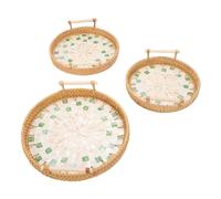 Zerodis Piatti Di Verdura Piatti Di Frutta Vassoi Set Vassoio Base In Legno Di Faggio Vassoi Di Vite Autunnali Intrecciati Densi Con Doppi Manici Adatti Per Soggiorno Sala Da Pranzo 3 Pezzi Rotondi