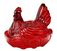 Zerodis Piatto per Caramelle con Coperchio, Contenitore per Gioielli in Cristallo di Vetro Trasparente a Forma di Gallina, Contenitore Decorativo per Snack da Dessert, per L'arredamento (rosso)