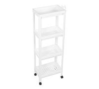 Zerodis Scaffale a Torre da Bagno Scaffale Stretto in Plastica da Terra Autoportante a 2 3 4 Ripiani con Ganci e Ruote Opzionali per Bagno WC Lavello Organizzatore Ad Angolo (4 strati (con ruote))