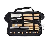 Zerodis Set di Strumenti da Griglie da 10 Pezzi Maniglia in Legno in Acciaio Inossidabile con Borsa per Esterni a Grigliate Barbecue 27,2 Once