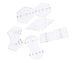 Zerodis Set di Strumenti per Tessuto Doppio Righello Rotondo a Triangolo Esagonale Pentagono con Scala a Specchio per Mancini Destrimani Modello di Cucito Disegno Taglio 5 Pezzi Righello Patchwork