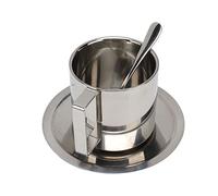 Zerodis Set di Tazze da caffè in Acciaio Inox, Tazze a Doppia Parete Isolate per Cappuccino, tè e Latte, con Piattino e Cucchiaino, Design Moderno per Casa, Ufficio, Bar, Campeggio (260 ml)