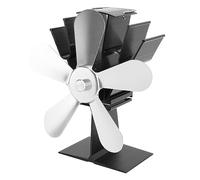 Zerodis Ventola per Stufa Alimentata a Calore a 5 Pale, Design Verticale in Lega di Alluminio per la Circolazione del Calore del Camino (Silver)