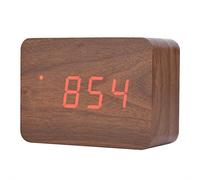 Zerone - Orologio da scrivania a LED, con sveglia, digitale, cubo, rettangolare, triangolare, data, temperatura, display con sveglia digitale da viaggio (noce rettangolare)