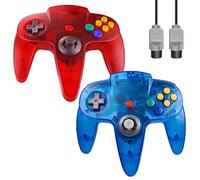 ZeroStory Classic N64 Controller N64, controller N64 con cavo Joystick aggiornato per console videogiochi N64 (rosso trasparente e blu trasparente)