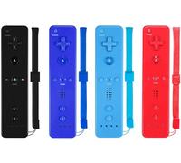 ZeroStory - Telecomando con custodia in silicone e cinturino da polso, compatibile per Wii Wii U Console (4 pezzi, nero+blu scuro+rosso+blu)