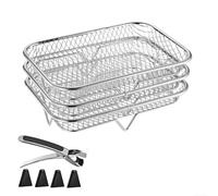 zeroupshop 3-Tier Stackable Air Fryer Rack Set Stainless Steel Stainless Steel Mesh Basket Set for Air Fryer Oven Space-Saving Stackable Rack Set for Small Kitchens 3-Layer Cooking Rack (Rectangular)