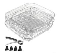 zeroupshop 3-Tier Stackable Air Fryer Rack Set Stainless Steel Stainless Steel Mesh Basket Set for Air Fryer Oven Space-Saving Stackable Rack Set for Small Kitchens 3-Layer Cooking Rack Set (Square)