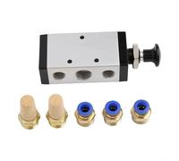Zeroupshop 4R310-10 - Elettrovalvola pneumatica a 5 vie a 2 posizioni con comando manuale a leva, filettatura G da 3/8" per regolazione del flusso aria/acqua, include raccordi PC8-03 e silenziatori