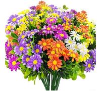 Zeroupshop Bouquet di 5 margherite artificiali in plastica, 33 cm, con colori realistici, per esterni e decorazione della casa, tra cui viola, loto rosso, rosso tramonto, giallo e bianco