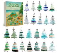 Zeroupshop Calendario dell'avvento in vetro di mare per albero di Natale 2D in acrilico, decorazione per le vacanze con 24 alberi in miniatura, ornamenti a tema costiero, regalo per gli amanti della
