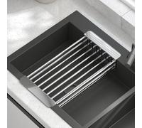 Zeroupshop Cestello di scarico estensibile in acciaio inox per lavello da cucina con asta regolabile, design telescopico, estremità antiscivolo per asciugare utensili e alimenti, adatto per lavello da