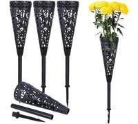 Zeroupshop Cestino per fiori in plastica con punte per prato, per cimitero, decorazione per tombe, vaso commemorativo da giardino all'aperto con drenaggio, nero, 42,2 x 7 cm (2 pezzi)