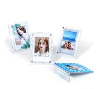 Zeroupshop Cornice per foto in acrilico trasparente con blocchi magnetici, 10 x 7 cm, supporto per foto da tavolo, espositore a doppia faccia per mini foto, decorazione per casa e ufficio