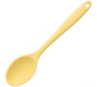 Zeroupshop Cucchiaio da minestra in silicone, con punta morbida, per l'alimentazione dei bambini, antigraffio, con manico lungo, resistente al calore, per uso quotidiano, viola (cucchiaio giallo)