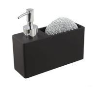 Zeroupshop Dispenser di sapone in resina con supporto per spugna, bottiglia da 280 ml per lavello da cucina o bagno, pompa per sapone da appoggio salvaspazio, bianco, con spugna inclusa (nero)
