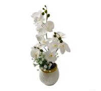 zeroupshop Finto per orchidea in plastica bianca, 21 x 35 cm | Petali bianchi realistici, verdi per boccioli, steli naturali, aspetto elegante, non richiede cure quotidiane