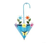 zeroupshop Fiori Ferro Battuto a Ombrello 43cm con Drenaggio Fiori Ferro(Blue)
