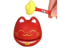 Zeroupshop Gatto fortunato ornamento da scrivania con pesce in legno consapevole meditazione decorazione antistress strumento a percussione tradizionale statuetta decorativa orientale (rosso)