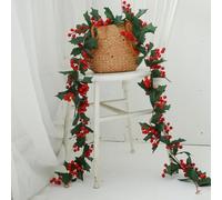Zeroupshop Ghirlanda di agrifoglio artificiale foglie verdi bacche rosse piante rampicanti di Natale ghirlanda di foglie di vite all'aperto vacanze casa matrimonio giardino decorazioni per feste 175