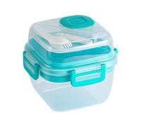 Zeroupshop Insalatiera portatile contenitore per il pranzo a due scomparti con supporto per forchetta e tazza per salsa per ufficio scuola 1 (verde)
