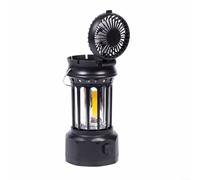 Zeroupshop Lampada da campeggio con ventilatore, vento forte a 5 pale, 250 lumen COB LED, batteria da 1200 mAh, luminosità regolabile pieghevole per tenda esterna (nero)