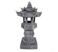 Zeroupshop Lanterna asiatica a energia solare, luce da giardino, stile pagoda decorativa in resina, con texture in pietra, illuminazione a LED per esterni per il cortile del sentiero del paesaggio