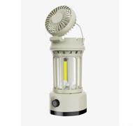 Zeroupshop Luce da campeggio con ventilatore, 5 pale forte vento, 250 lumen COB LED, batteria 1200 mAh, luminosità pieghevole regolabile per tenda esterna (bianco)