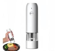 Zeroupshop Macinapepe elettrico ricaricabile e macinasale con grossolanità regolabile, funzionamento con un pulsante, corpo in acciaio inox e PC, ricarica USB (bianco)