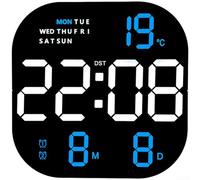Zeroupshop Moderno orologio da parete digitale a LED con sveglia, termometro, calendario, visualizzazione dei giorni feriali, luminosità regolabile, telecomando, design quadrato, per casa, ufficio