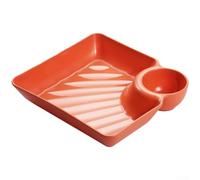 zeroupshop Piatto quadrato diviso per gnocchi con scomparto per salsa per cucina e servizio quotidiano, vassoio in plastica PP infrangibile per sushi tapas Gyoza, 18,3 cm, verde (arancione)