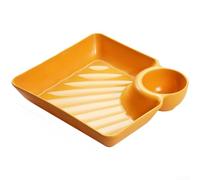 zeroupshop Piatto quadrato diviso per gnocchi con scomparto per salsa per cucina e servizio quotidiano, vassoio in plastica PP infrangibile per sushi tapas Gyoza, 18,3 cm, verde (giallo)