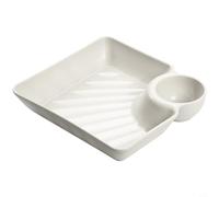 Zeroupshop Piatto quadrato diviso per gnocchi, vassoio in plastica PP resistente al calore con scomparto per salse, bordi lisci per la cucina per servire tutti i giorni, set da tavola moderno (bianco)