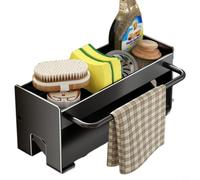 Zeroupshop Scolapiatti non perforato per lavello in acciaio al carbonio, supporto per spugna con barra portasciugamani, per organizzare e riporre il bancone della cucina (nero)