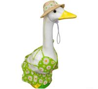 Zeroupshop Set di 3 pezzi con statua a vento a forma di oca, con design tropicale verde e giallo, ornamento da giardino in tessuto leggero, decorazione da giardino in stile hawaiano da spiaggia (verde