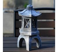 Zeroupshop Statua da giardino a forma di pagoda solare, lanterna zen in poliresina in stile cinese, ornamento da cortile con luce LED calda, per esterni, patio, sentiero, decorazione paesaggistica (C)