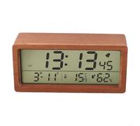 Zeroupshop Sveglia digitale a LED in legno naturale con ampio schermo per ora, data, temperatura e umidità, retroilluminazione attivata al tocco, per comodino o scrivania di casa (marrone)