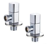 Zeroupshop Valvola ad angolo in ottone G1/2 valvola a globo con adattatore per cucina o bagno, finitura in rame massiccio per il controllo dell'approvvigionamento di acqua calda e fredda (2 argento)