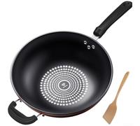 zeroupshop Wok Ferro Raffinato 34cm Leggero per Gas(A-34CM) | per costruzione multi-strato, per calore uniforme, 32cm, cottura consistente, include spatola in legno
