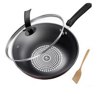 zeroupshop Wok Ferro Raffinato 34cm Leggero per Gas(B-30CM) | per costruzione multi-strato, per calore uniforme, 32cm, cottura consistente, include spatola in legno
