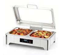 Zertylre Chafing Dish, scaldabagno elettrico in acciaio inox da 9 l, temperatura regolabile, contenitore elettrico con coperchio in vetro visibile per buffet e banchetti, 1/2 Pan