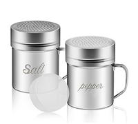 ZERUIDM Set di Sale e Pepe in acciaio inox, saliera e pepiera per condimenti da 10 once con coperchio e manico a 127 fori, per in cucina, BBQ (2 pezzi)