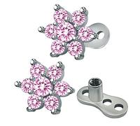 ZeSen Jewelry 14g Fiore Cubic Zirconia Dermal Anchor Tops e la Base d'Acciaio Chirurgico Microdermals penetrante (2) Rosa